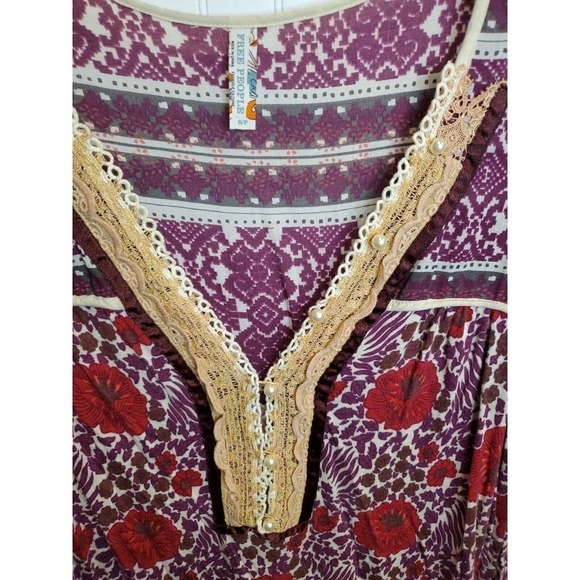 Free People Tunic Pearl Linen Blend sz S Multicolor Floral BOHO Top - Picture 2 of 7
